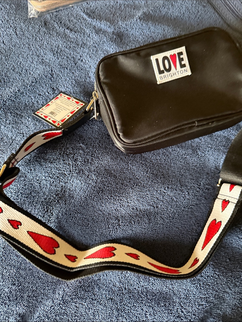 Brighton Black LOVE Nylon Crossbody Belt Bag with Striped Strap - Picture 5 of 5